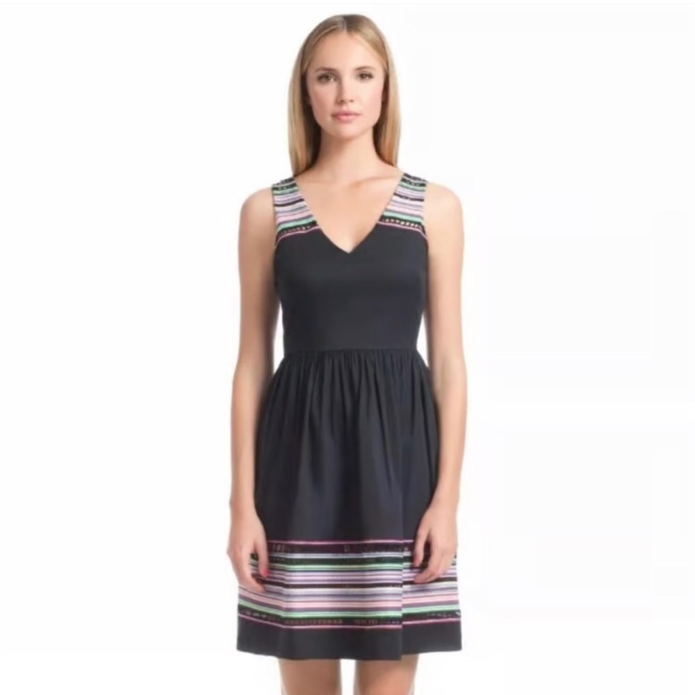 Shoshanna Black Dress With Crochet Stripes Size 6 - Picture 1 of 6